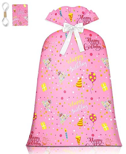 BWLOIES Sac cadeau extra large pour fille - Grand sac cadeau d'anniversaire en plastique rose surdimensionné (142,2 cm)