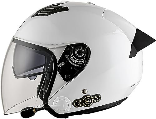 Kcolic Casco Moto Jet, Casco Jet Bluetooth per Scooter Caschi Motocross con Doppia Visiera Antiappannamento, Caschi Moto Omologati ECE con Microfono Incorporato per Uomini Adulti Donne F,L=59-60CM