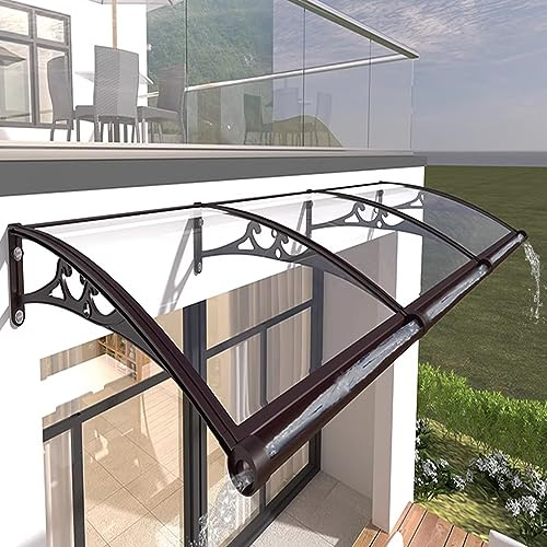 GOFOHIMI Window Rain Shelter Cover,Curved Front Door Canopy Outdoor Awning 69 Size,Sun Protection Polycarbonate Cover Black Aluminium Bracket,Patio Porch Awning with Hardware (80x120cm/32 x47)