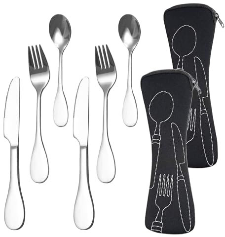 8 PCS Eating Portion Control Flatware Weight Management Silverware Portion Control Serving Spoons Forks Knives Stainless Steel Utensils with Fabric Storage Bag