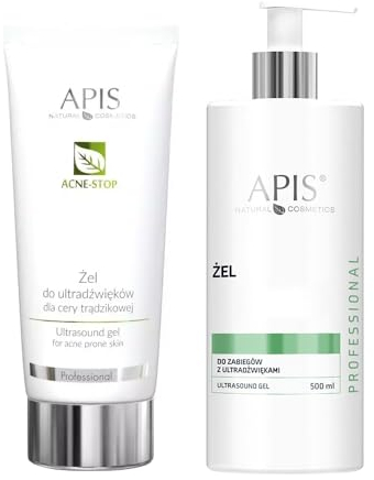 APIS Ultraschall-Gel Set: Hyaluron-Gel (500 ml) + ACNE-STOP Gel für Akne-Haut (200 ml) | Ideal für Kosmetik-Ultraschallbehandlungen