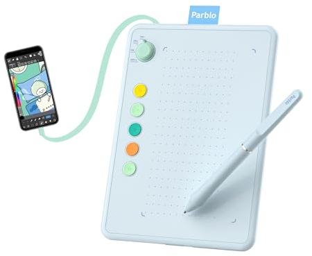 Parblo Ninos Q - Tavoletta da disegno per telefono Android, 6,3 x 4,5 pollici, tablet grafico digitale con 4 interruttori, 5 tasti di scelta rapida, stilo senza batteria, per dispositivi Android,