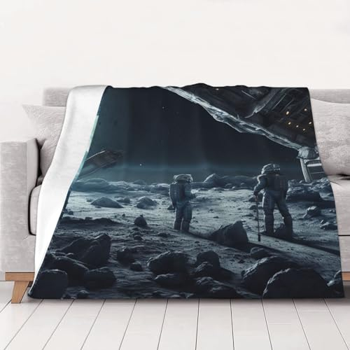 Astronauts Exploring Asteroid Raumschiff-Überwurfdecke für Couch, doppelt, wendbar, dicke Plüschdecke für Bett, superweiche, gemütliche Decken für Sofa, leichte, gemütliche und warme