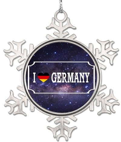 Lmmixee Deutschland Flagge Weihnachtsschmuck 2023 I Love Germany Schneeflocke Ornament Reise Land Stadt Souvenir Ornamente für Weihnachtsbäume Neuheit Metall Neujahr Party Dekor