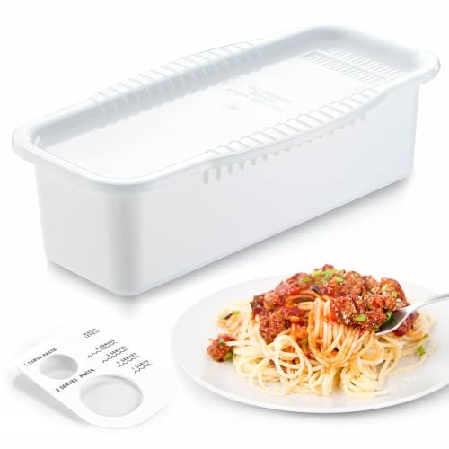 Microwave Pasta Cooker with Strainer lid, Microwave Pasta Cooker for 4 Servings Pasta Quickly and Easily, Microwave Spaghetti Cooker Makes Pasta