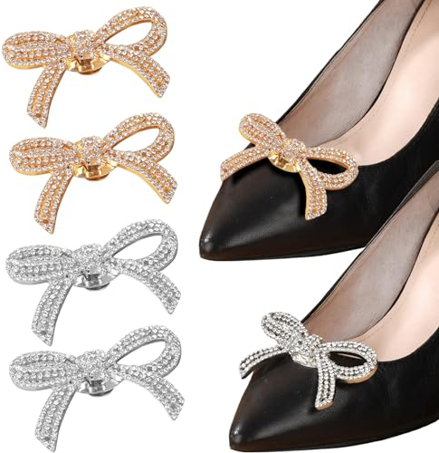 Goiern 4 Stück Schuhschmuck, Hochzeit Schuhclips Damen Braut Strass Schuhanstecker Schuh Charms Schleife Clogs Stecker Schuhschnalle, (Gold und Silber)