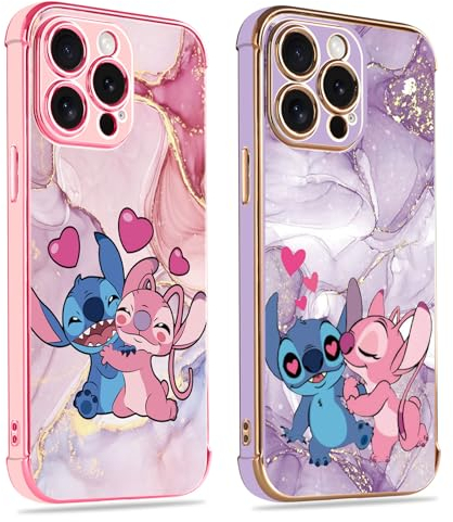 2 Stück Karikatur Stitch Handyhülle Kompatibel mit iPhone 11 Hülle 6,1,Cartoon Anime Kawaii Muster Galvanisierte Schutzhülle Weich TPU Stoßfest Dünn Case mit Kameraschutz Bumper Case,Rosa & Lila,11