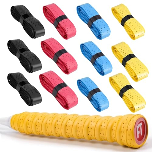 MHYMX Griffband Tennisschläger, 12 Stück Badminton Griffband Selbstklebend Overgrip Anti-Rutsch Tennis Griffbänder Anti-Schweiß Grip Tapes für Squash Schläger