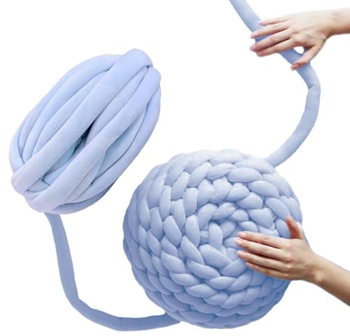 Chunky Cotton Yarn - Hand Knitting Yarns for Chunky | Crystal Velvet Braid Cotton Thread for Handmade Blanket Pillow Animal Nest, Lake Blue