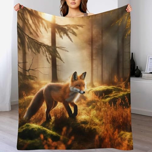 PAZZK Fuchs Decke,Vier Jahreszeiten Weich Wohndecke Decke Schlafdecke Sofadecke Plüschdecke Pelzdecke Printdesign Couchdecke Flannel Bett Decke（100×130cm）