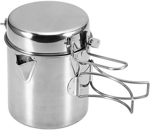 KOSINGNA 1L Stainless Steel Cooking Kettle Portable Outdoor Camping Backpacking Pot with Foldable Handle Camping Kettle