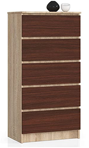 Home Collective Kommode in Sonoma-venge mit 5 geräumigen Schubladen, 60 cm breit, 121 cm hoch Kommode Schlafzimmer Flur Wohnzimmer Organizer mit Schubladen Holz Highboard Sideboard Schrank