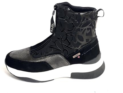 Anekke Damen-Stiefel mit bedrucktem Design, zweifarbige Sohle, Reißverschluss vorne, Schwarz, EU-Schuhgrößen, Erwachsene, Damen, Größe M, Größe 39