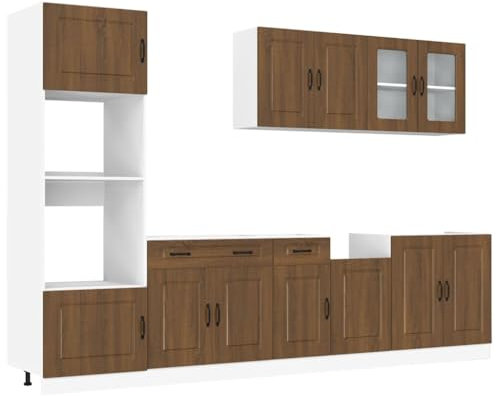 vidaXL 7-TLG. Küchenschrank-Set Braun Eichen-Optik Holzwerkstoff, Küchenzeile Einbauküche, Schrank-Set, Unterschrank, Küchenschrank, Hängeschrank