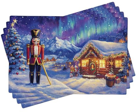 Nutcracker Christmas Placemats Set of 4, Colorful Holiday Table Mats for Winter Festivities, Washable Indoor Outdoor Xmas Decorative Fabric Placemats 18x12 Inch
