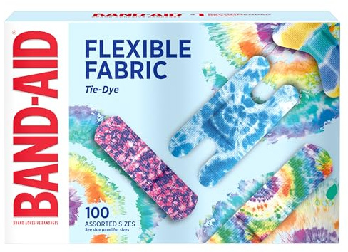 BAND-AID Brand Flexible Fabric Adhesive Bandages, Comfortable Sterile Protection & Wound Care for Minor Cuts, Scrapes & Burns, First Aid Kit Essential, Fun Tie-Dye Designs, Assorted Sizes, 100 Count