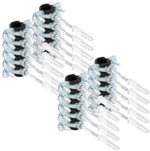 Oungy 20 Stück Rohrschellen 20mm, 3/4 Rohrhalterung, Rohrklemme mit Dübel, Doppelrohrschelle für Ø 20-24 mm Rohre, für KanäLe Rundleitungen Lüftungskanäle Rohrbefestigung