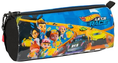 Safta Hot Wheels Let's Race - Portatodo con Cremallera y Compartimiento, Estuche Infantil, Estuche Niño, Ideal para Niños en Edad Escolar, Cómodo y Versátil, Calidad y Resistencia, 21x7x8 cm