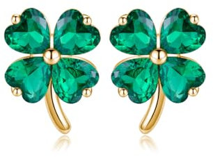 Reffeer Ohrstecker aus 925er Sterlingsilber mit Zirkonia, Kleeblatt-Ohrringe für Damen und Teenager, Kleeblatt-Ohrringe, grüne St. Patricks Day-Ohrringe (B-Gelb)