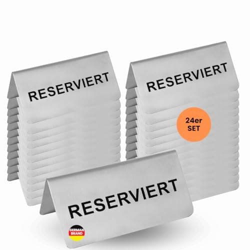 getgastro 24-er Reserviert Schilder Gastronomie – Edelstahl rostfrei – kratzfeste Oberfläche – lange Lebensdauer – klassisches Design - Tischaufsteller für Restaurant, Hotel oder Events – 10x5cm