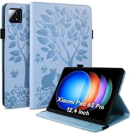 LSPCASA Custodia per Xiaomi Pad 6S Pro 12.4 Pollici PU Leather Cover Con Slot Per Carte Folio Stand Protettiva Case Tablet Cover per Xiaomi Pad 6S Pro-Blu
