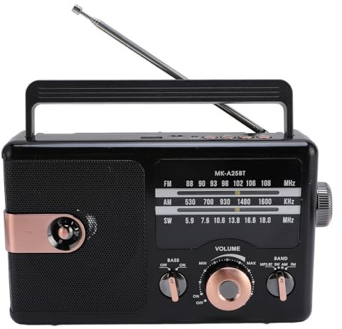 Shortwave AM -FM -Radio mit Bluetooth, 4 in 1 Tragbarem Radio, Vollständige Band -Retro -Radios, Multifunktionaler Musikplayer, Support USB -Laufwerke, Speicherkarten (Black)