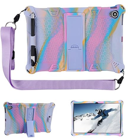 HELION Tablet Case 10.1 Inch, Universal Silicone Case for 10.1 inch Tablet, Colorful PurpleCase for Dooge-e u9, prito-m 10,Blackvie-w Tab7/8 WIFI、SGIN 10..1 -with Pen Shoulder Strap