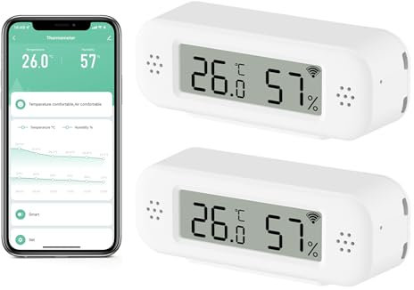 Chatthen Thermomètre Connecté Wifi, Hygrometre Connecté avec Alarme Intelligente, Stockage Exportation Gratuite de Données, Compatible avec Smart Life, Convient thermometre Chambre Bebe, pack de 2