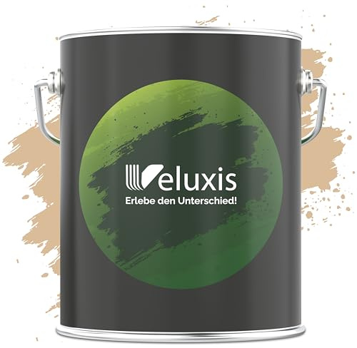 Veluxis® Edle Wandfarbe Creme für den Innenraum - 5 Liter & Deckkraft-Klasse 1, Streifenfrei, tropfarm & Öko Farbe, VOC-frei - (Golden Beige)