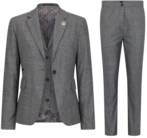 Dreiteiliger Tailored Fit-Anzug für Damen im Prince-of-Wales-Karo