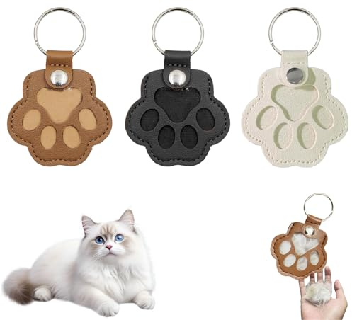 Evadollina Schlüsselanhänger Hund, 3 Stück Schlüsselanhänger Leder, Erinnerung Hund, Tierhaar Erinnerung, Ascheschmuck zum Befüllen, Katzenhaare, für Katzen, Hunde und Pelzige Haustiere