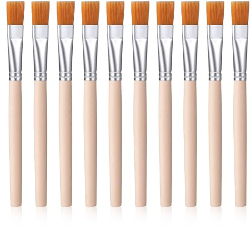 Ajcotahm 10 PCS Small Paint Brushes, Wooden Handle Flat Paint Brushes Set Trim Painting Tool for Watercolor Oil Painting Acrylic Craft Brush