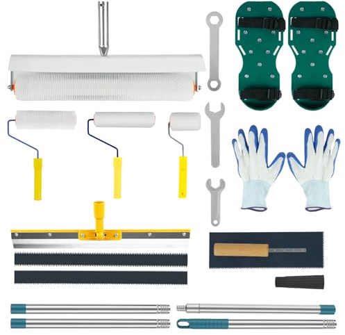 Epoxidharz Bodenbeschichtung Werkzeug Set, Entlüftungswalze Set mit Stachelwalze, Farbroller, Schaber, Nagelschuhe, Teleskopstange, Handschuh, Glättekelle für Ausgleichsmasse Boden