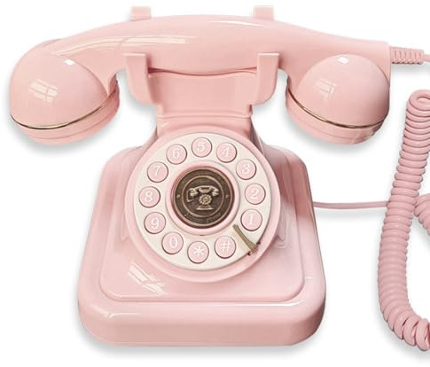 Flaroey Retro Style Wired Telephone Plug-in Home Fixed Landline Classic Old Landline Telephone Pink
