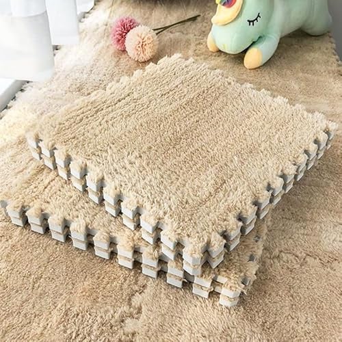 Aboiledy 10 Pcs Interlocking Foam Mats, Camel Soft EVA Fuzzy Mat Flooring Carpet Tiles, Area Rugs, Felt Floor Mat Tiles for Yoga, Bedroom, 30x30x1 CM