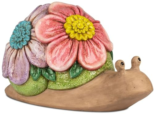 formano Große Gartenfigur Schnecke Dekofigur 52 x 30 cm für Garten und Terrasse wetterfeste Magnesia Skulptur mit handbemaltem Blumen-Relief für Balkon & Eingang