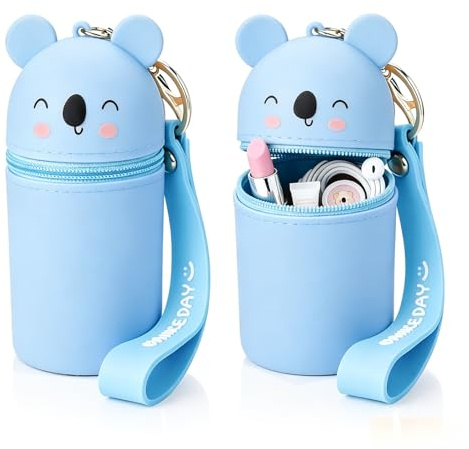 HSUYUN 2 Stück Mini Geldbörse Silikon, Schlüsselanhänger Tasche mit Reißverschluss, Mini Geldbörse mit Schlüsselanhänger und Handschlaufe, für Münzen, Ohrhörer, Lippenstift