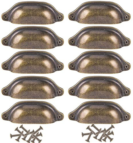 10pcs 98mm Poignée pour Tiroir Rétro Coquille, Fer Incurvé Bouton de Porte de Placard Vintage (Bronze)