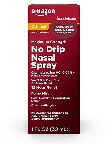 Amazon Basic Care No Drip Nasal Spray, 12 Hour Maximum Strength Nasal Decongestant, Oxymetazoline HCl, Fast-Acting Sinus Pressure Relief, 1 fl oz (Pack of 1)