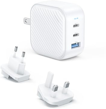 INNOSTYLE Ladegerät 65W 2X Port USB 2 USB C, Für mehr als 200 Länder EU USA UK AU, Kompatibel mit iPhone 16 15 14 Pro Max 13 12 11 SE 2020 XS XR 8 Galaxy A15 A55 S24