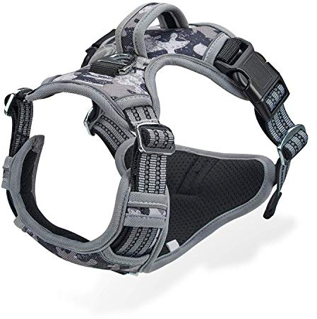 Dociote Hundegeschirr Anti Zug Geschirr No Pull Hund Brustgeschirr Reflektierend & Verstellbar Hunde Sicherheitsgeschirr für große mittelere Hunde L Tarngrau