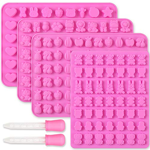 Cozihom - Diversos moldes de silicona para hacer caramelos y chocolates con forma de animales y frutas, molde para gominolas, silicona de grado alimenticio, 4 unidades