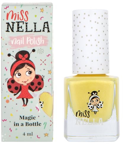 Miss Nella BANANA SPLIT- Esmalte de uñas especial amarilla con brillantina para niños, con fórmula despegable, a base de agua y sin olor