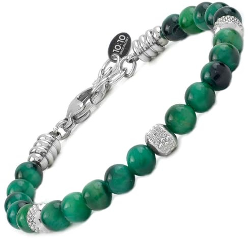 10:10 Bracelet avec pierres agates impériales naturelles de 6 mm, perles en acier inoxydable, bracelet très résistant fabriqué en Italie...