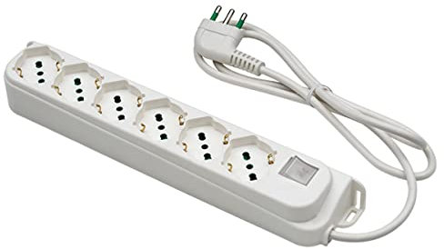 FANTON 47430 Multipresa OMEGA 6 prese bipasso/schuko 2P+T 16A cavo 1,5 m spina a squadra grande16A + interruttore bipolare luminoso