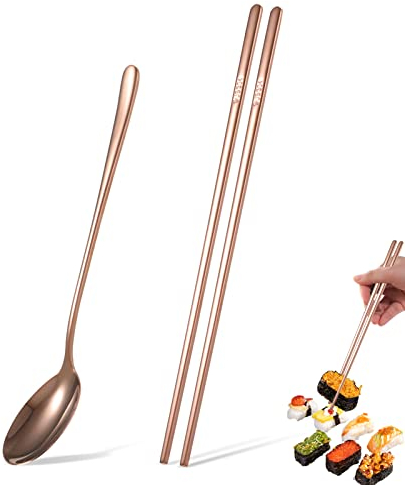 Baguettes et Cuillères en Acier Inoxydable, Baguette et Cuillères Coréenne Baguettes Réutilisables pour Maison Hôtel Restaurant Cadeaux