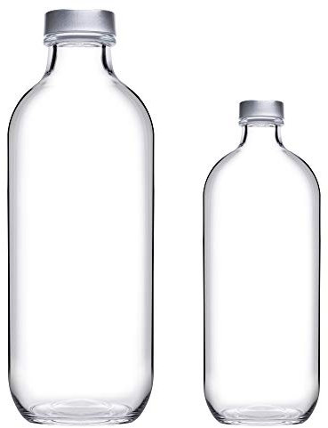 Reusable Glass Water Juice Drinking Bottle W/Silver Lid 1.1L/500ml Set (500ml & 1.1L)