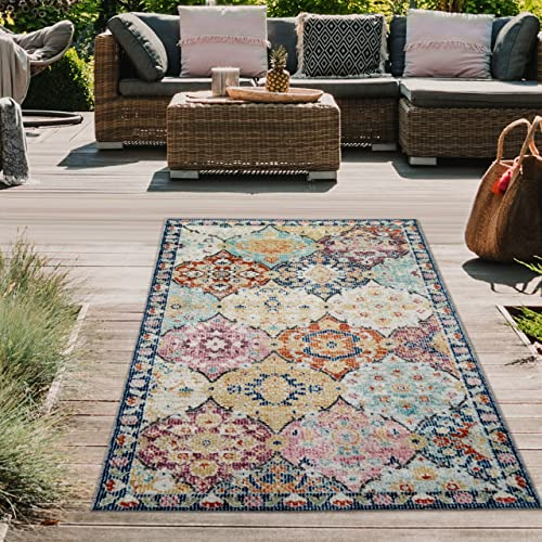 Teppich-Traum Orientteppich für Indoor Diele & Outdoor Balkon | wunderschöne Ornamente | bunt Größe 80x150 cm