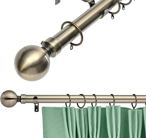 Kestral Palermo Ball Finial Metal 28 mm Extendable Curtain Poles Rods Voile Easy Fitting, Antique Brass (90-160 cm)