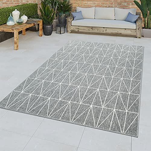 TT Home Kurzflor In- & Outdoor Teppich 3D Effekt Geometrisch Abstraktes Muster Grau, Größe:80x150 cm